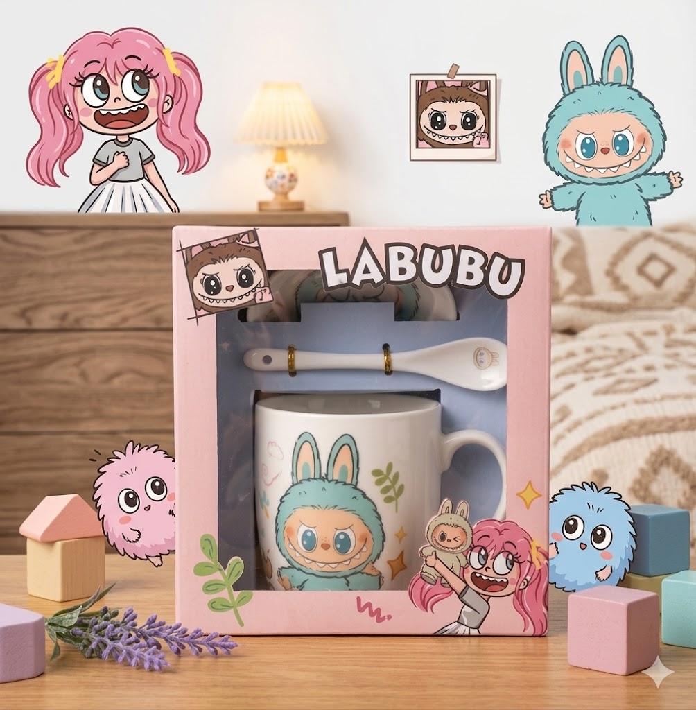 2080 ( Labubu Bunny Ceramic Mug Gift Set with Designer Spoon )