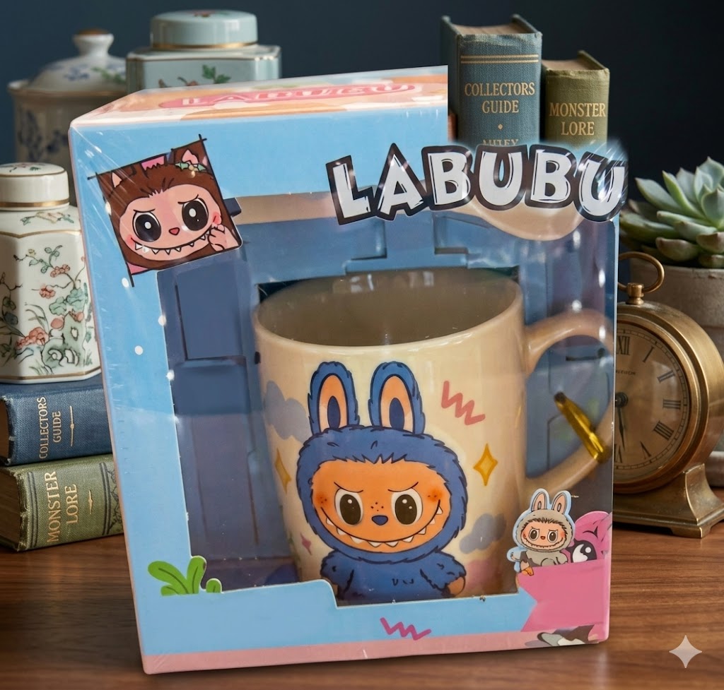 2082 ( Labubu Cartoon Ceramic Coffee Mug Gift Set )