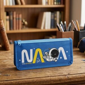2771 ( Kids Space Astronaut Printed Pencil Pouch – Blue Zipper Stationery Organizer )