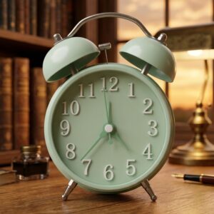 2821 ( Vintage Style Twin Bell Alarm Clock – Silent Analog Table Clock for Home & Office (Mint Green) )