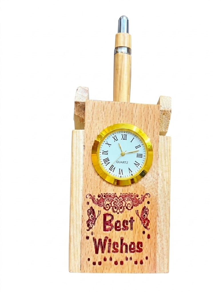 299 (Best Wishes Wooden Pen Holder with Mini Quartz Clock) - Image 2