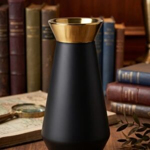 3012 (Elegant Matte Black & Gold Accent Vase)