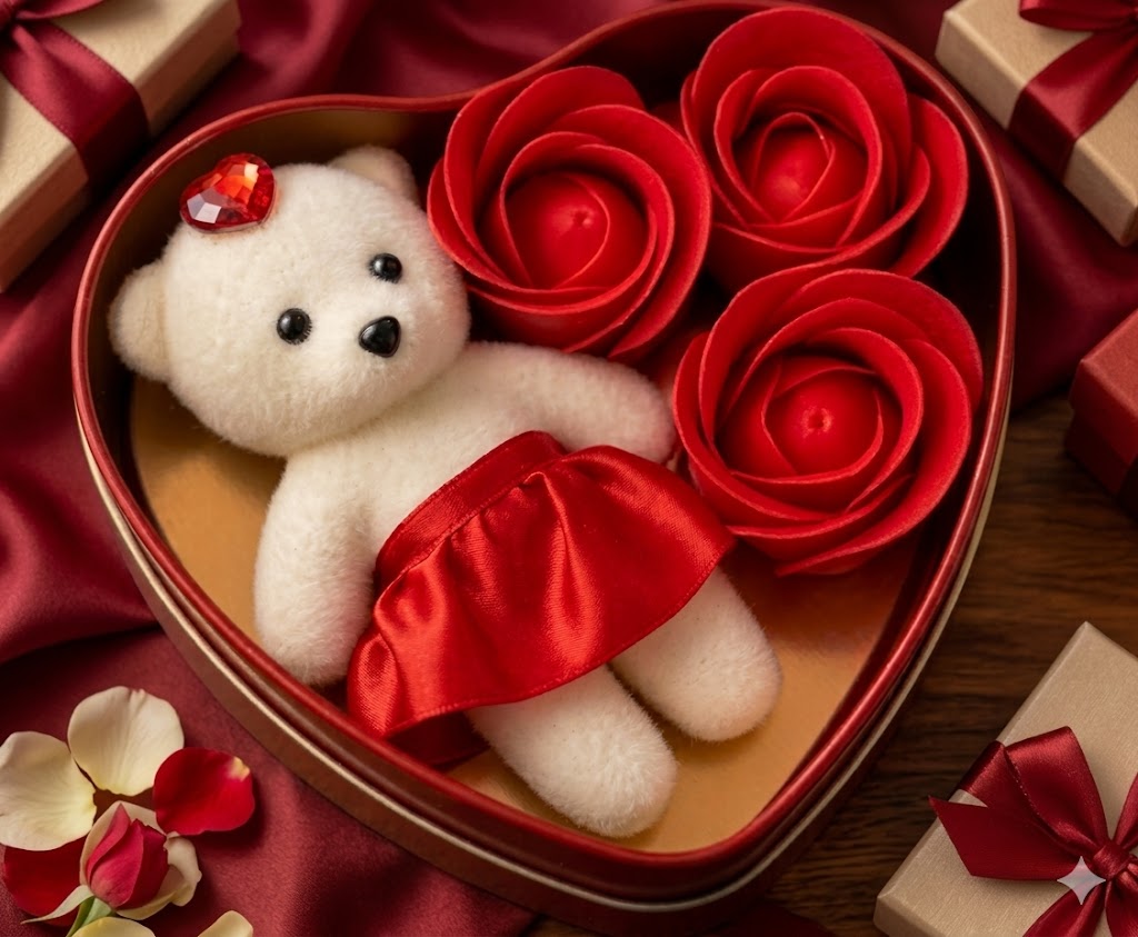3181 (Romantic Teddy Rose Heart Gift Box)
