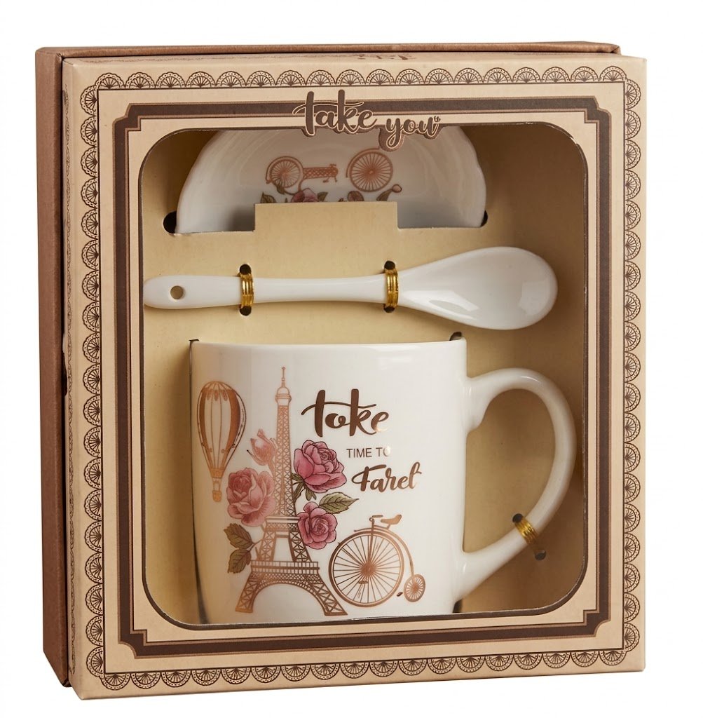 3362 ( Paris Travel-Themed Ceramic Mug Gift Set with Spoon & Lid ) - Image 2
