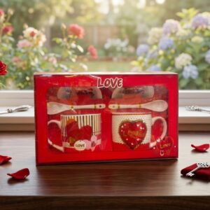3368 ( Love-Themed Ceramic Couple Mug Gift Set with Spoons )