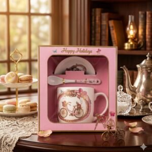3377 (Charming Pink Holiday Bicycle Mug Gift Set)