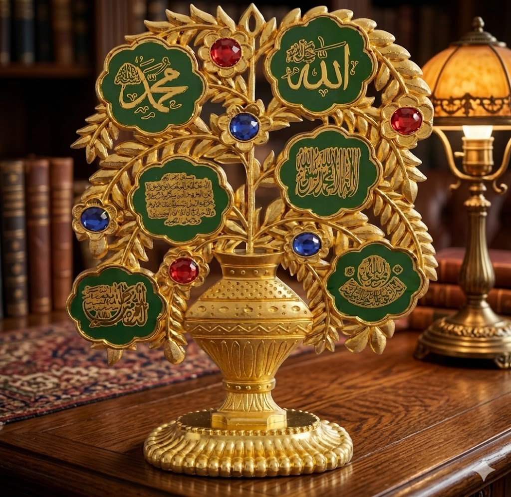 3912 (Royal Green & Gold Islamic Calligraphy Tree Ornament)