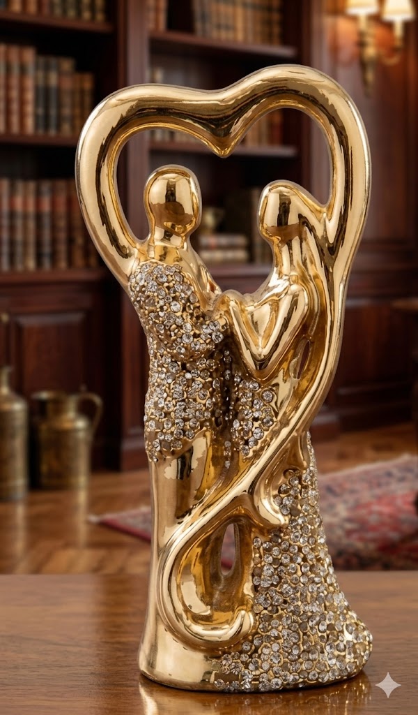 4699 (Golden Heart Embrace Couple Sculpture)