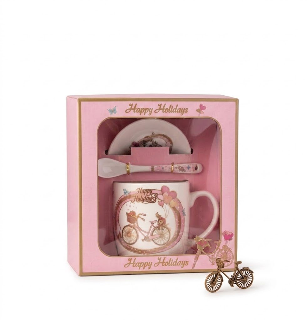 3377 (Charming Pink Holiday Bicycle Mug Gift Set) - Image 2
