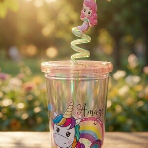 5703 ( Cute Unicorn Kids Tumbler Cup with Spiral Straw )