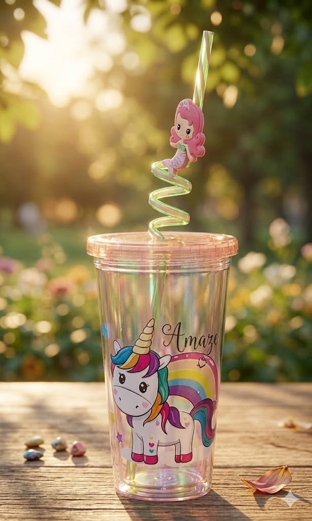 5703 ( Cute Unicorn Kids Tumbler Cup with Spiral Straw )