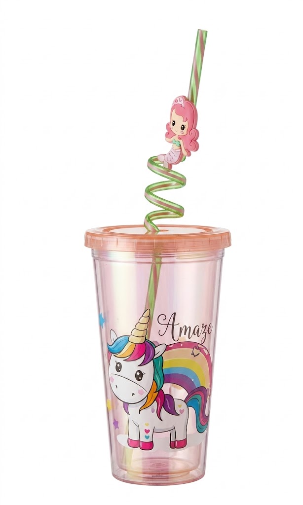 5703 ( Cute Unicorn Kids Tumbler Cup with Spiral Straw ) - Image 2