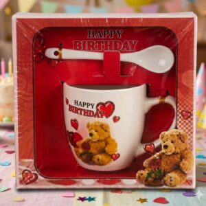 619 (Cute Teddy “Happy Birthday” Ceramic Mug)