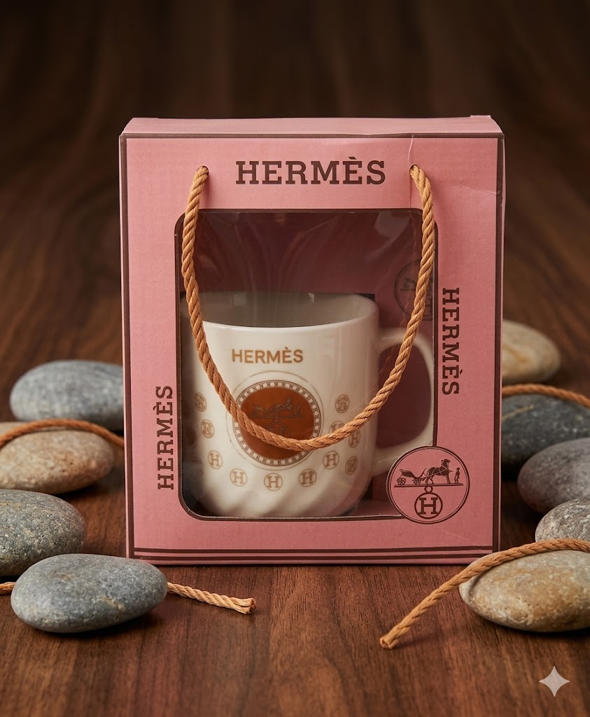 635 ( Elegant Equestrian-Themed Ceramic Mug & Designer Gift Bag Set )