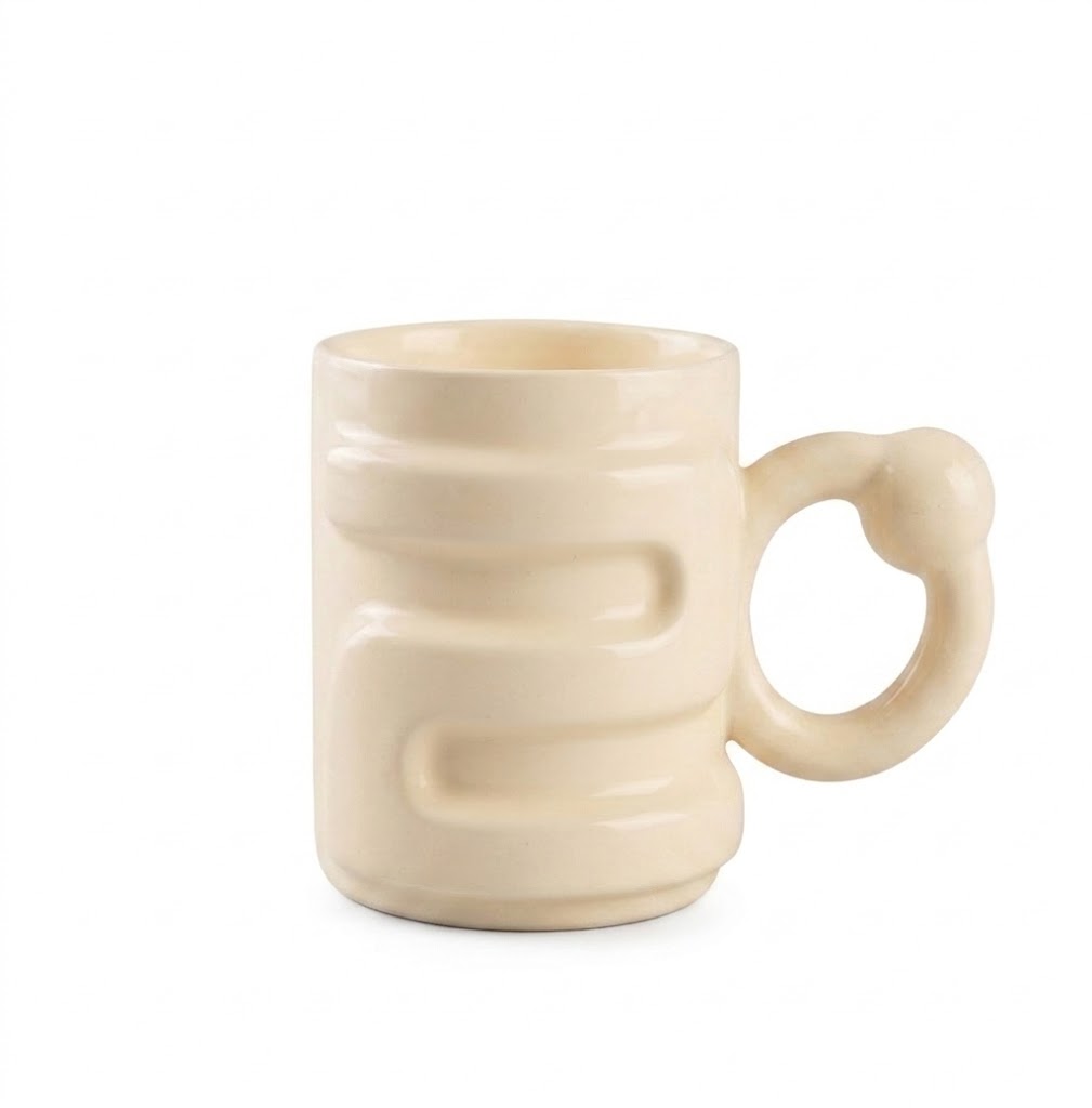 1096 (Minimalist Ribbed Ceramic Mug – Ivory White) - Image 2