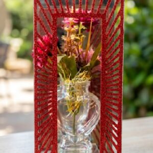 6905 (Sparkling Red Floral Glass Vase Décor Frame)