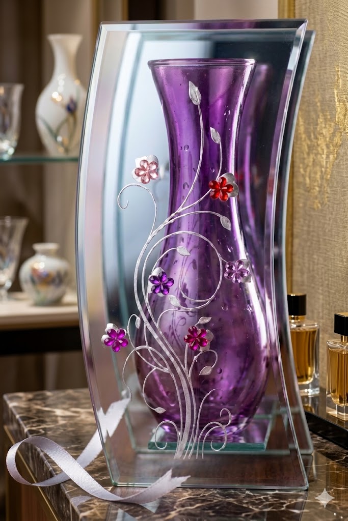 6930 (Elegant Purple Floral Glass Vase Art Frame)