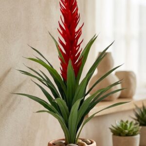 7259-1 (Scarlet Flame Decorative Artificial Plant in Rustic Pot)