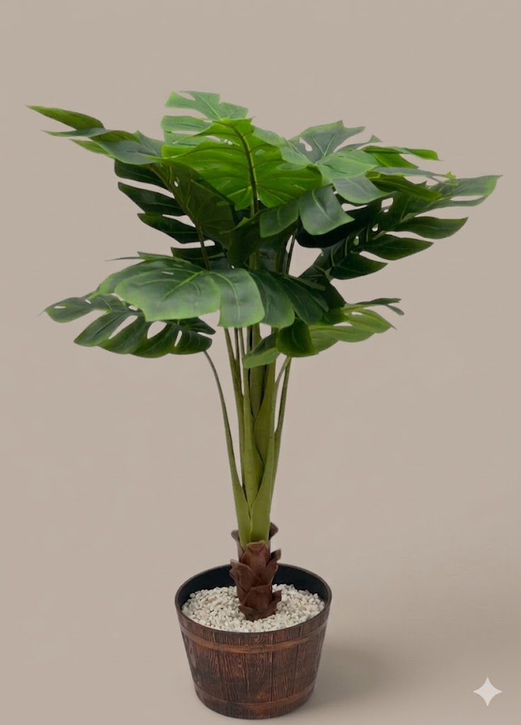 7271 (Deluxe Monstera Split-Leaf Artificial Plant in Wooden Finish Pot)
