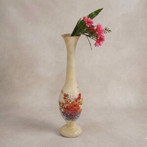 740 A ( Elegant Floral Metal Floor Vase – 30 Inch Decorative Cream Finish Vase )