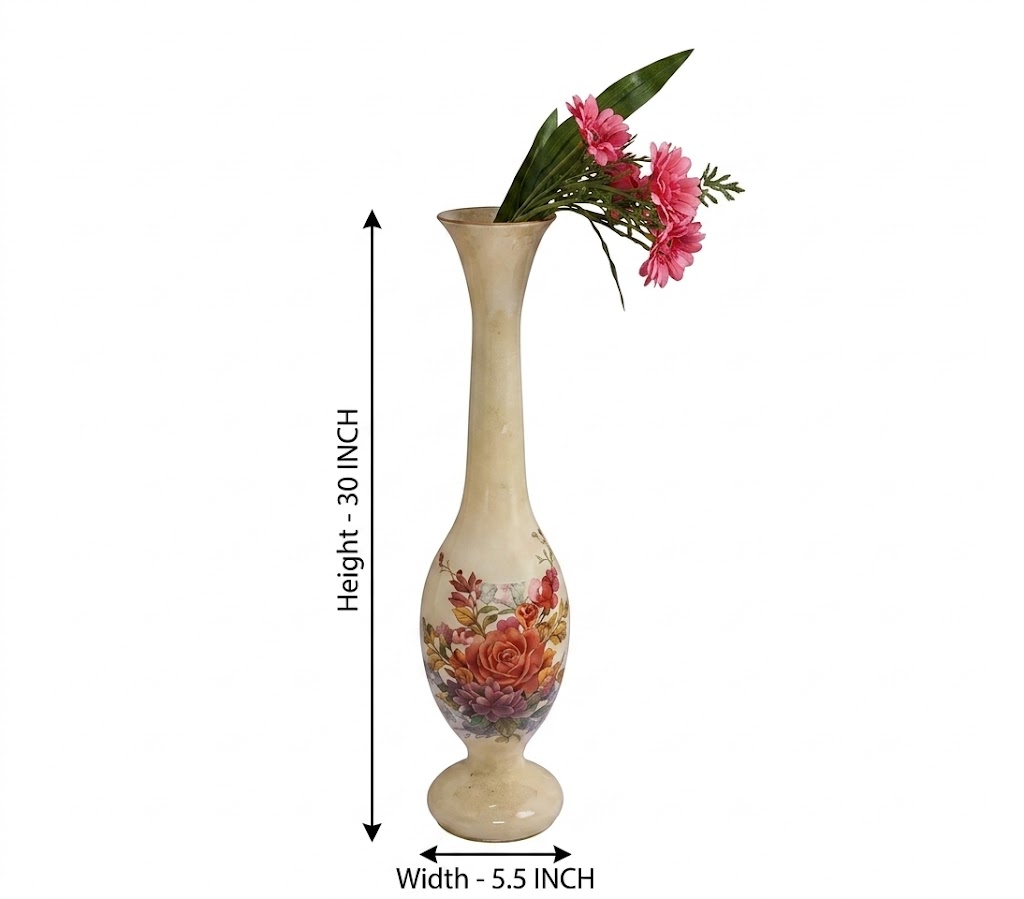 740 A ( Elegant Floral Metal Floor Vase – 30 Inch Decorative Cream Finish Vase ) - Image 2
