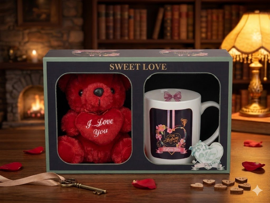 8235 (Sweet Love Gift Hamper โ Teddy Bear & Designer Mug Combo)