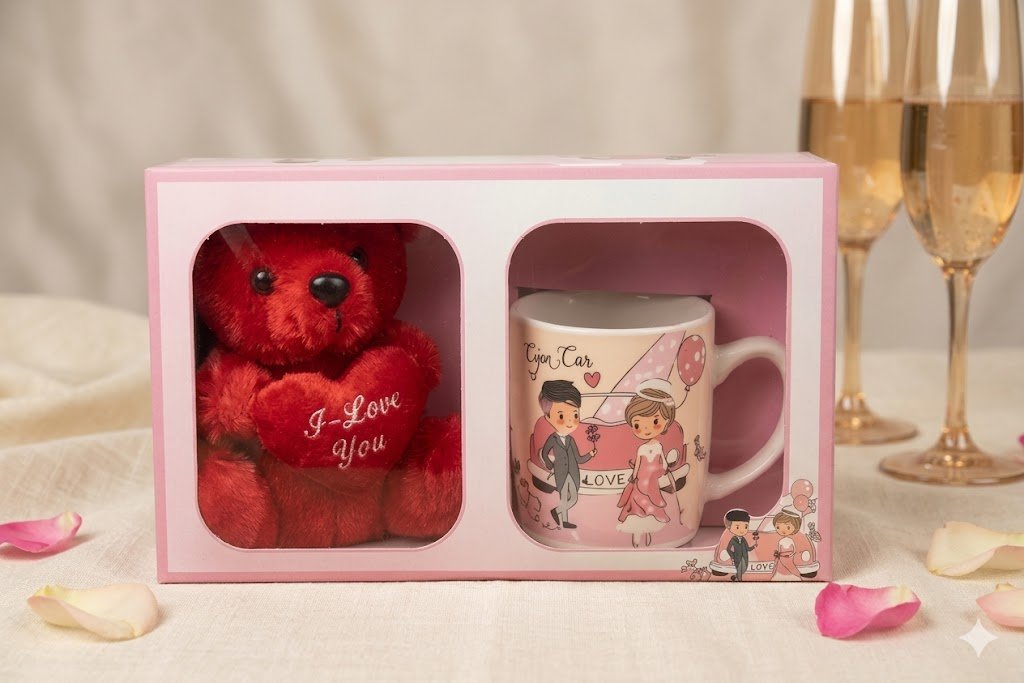 8238 (Romantic Love Gift Set โ Teddy Bear & Couple Mug Combo)
