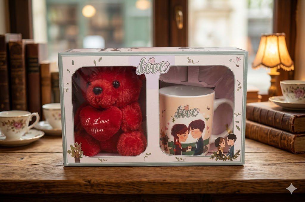 8241 (Love Edition Gift Set โ Teddy Bear & Romantic Couple Mug Combo)