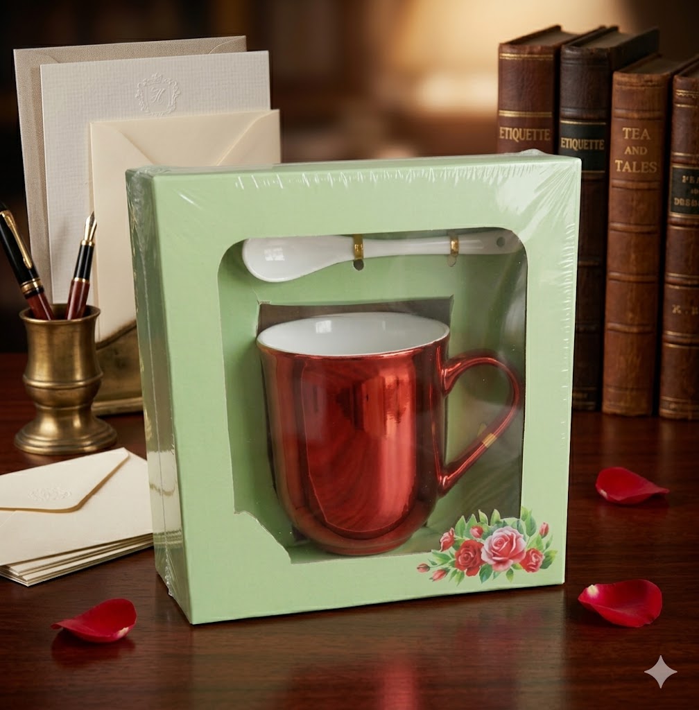 8498 (Elegant Crimson Shine Gift Mug Set)