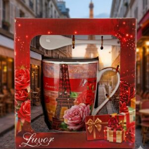 8521 (Paris Romance Luxury Gift Mug Set – Eiffel Tower Floral Coffee Cup)