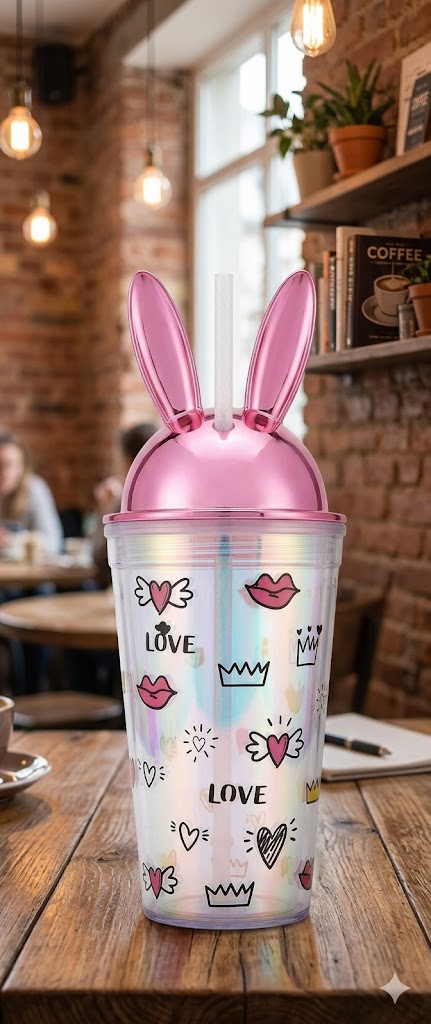 8889 (Bunny Bliss Love Print Straw Tumbler)