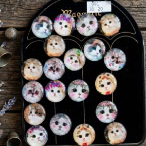 895 (Cute Cat Face Glass Cabochon Set Decorative Craft Embellishments)