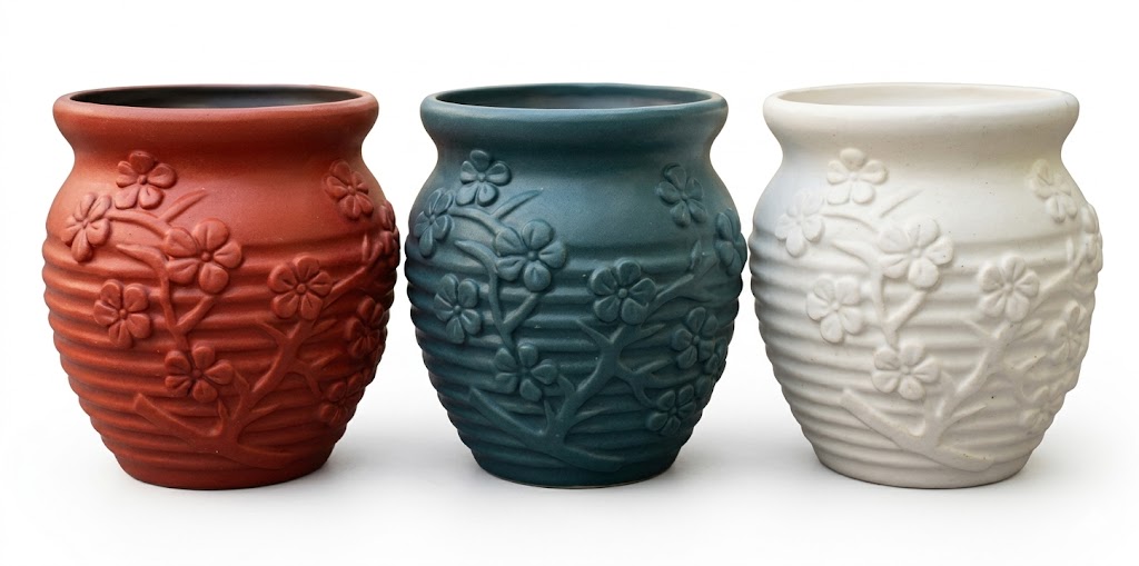 949 (Floral Embossed Ceramic Planter Pot Set) - Image 2