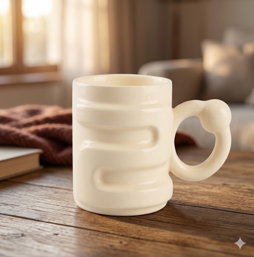 1096 (Minimalist Ribbed Ceramic Mug – Ivory White)