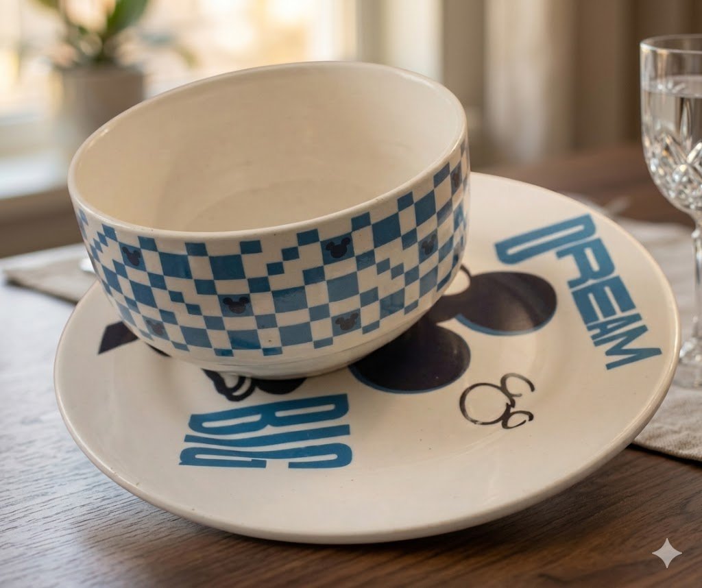 639 (Classic Mouse Checkered Bowl & Saucer Set)