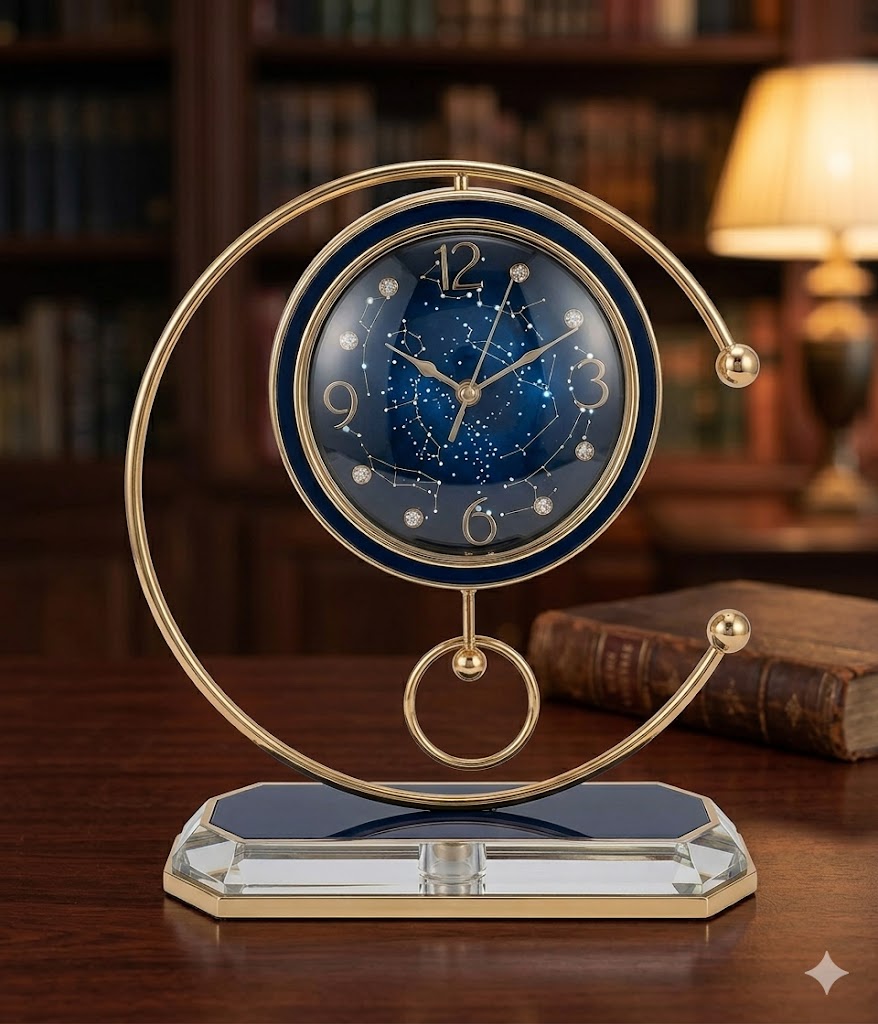 J-2019 ( Celestial Orbit Table Clock – Luxury Blue & Gold Decorative Timepiece )