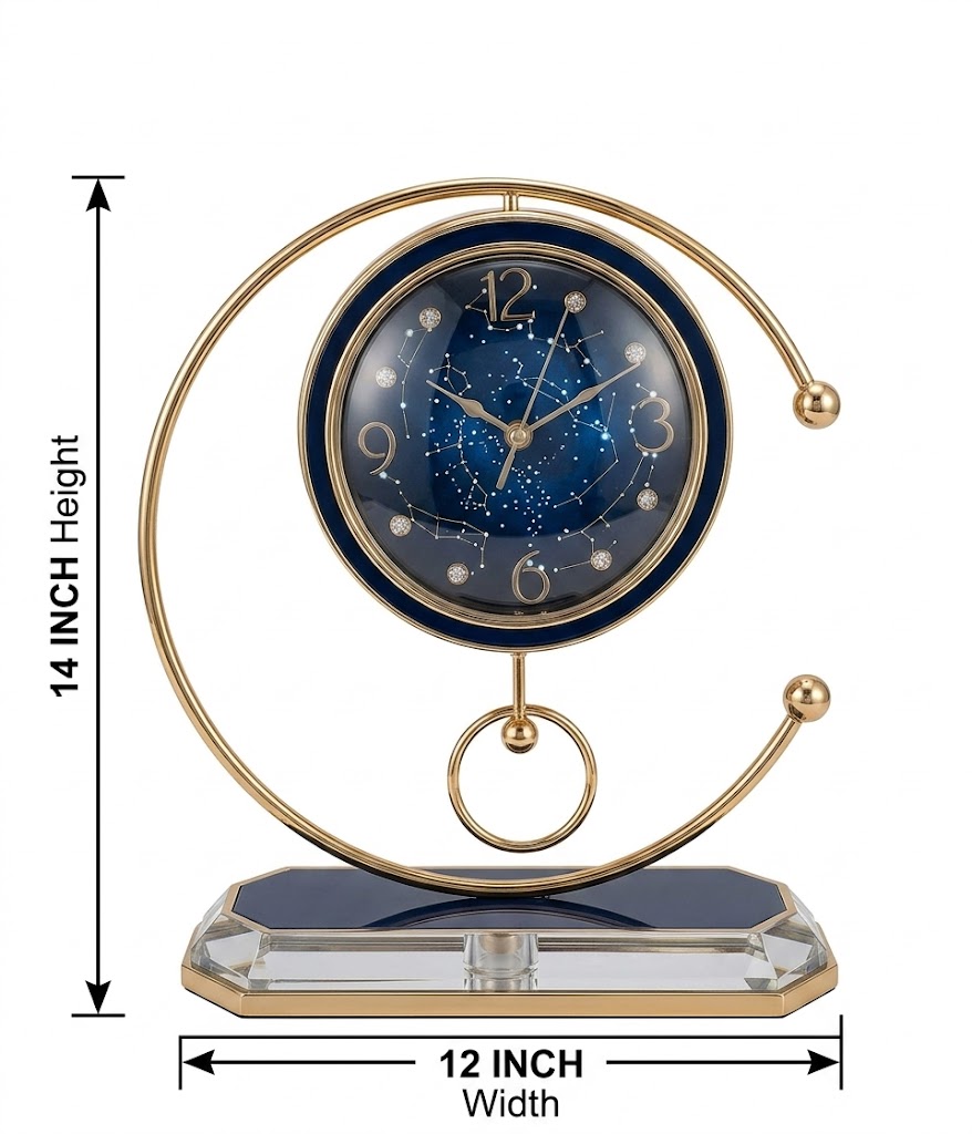 J-2019 ( Celestial Orbit Table Clock – Luxury Blue & Gold Decorative Timepiece ) - Image 2
