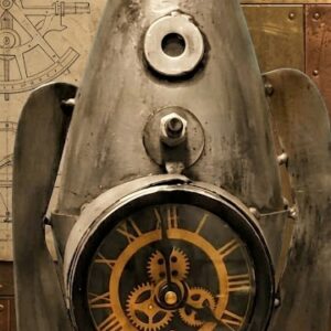 M-1290 ( Vintage Rocket Wall Clock – Industrial Metal Spacecraft Décor )