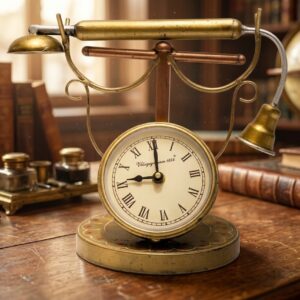 Vintage Telephone Table Clock – Antique Metal Desk Décor