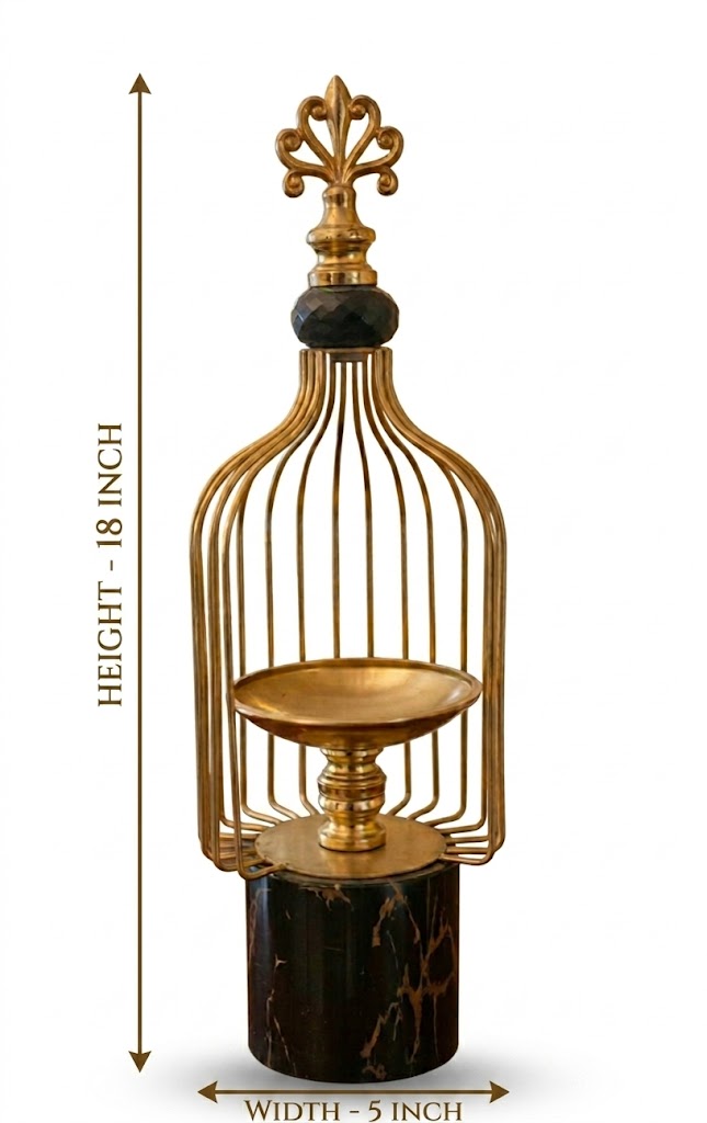 PJ-789 ( Royal Cage Candle Holder Showpiece – Luxury Gold Metal Décor Accent ) - Image 2