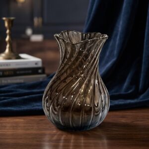PJ1612 ( Smoky Swirl Glass Vase – Modern Decorative Flower Vase )