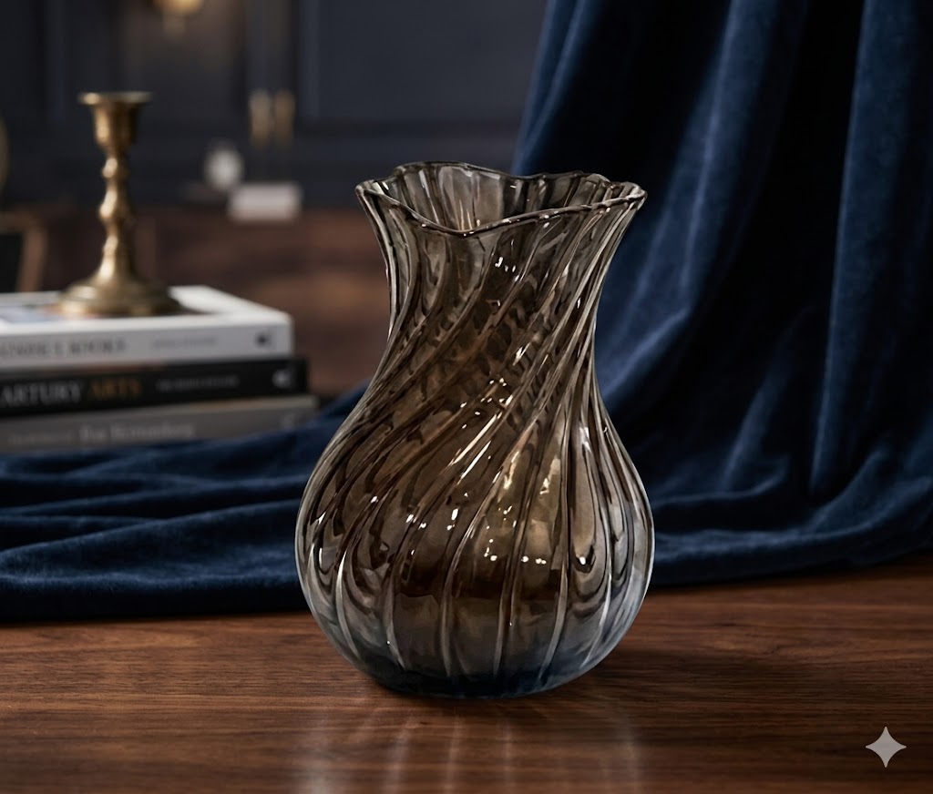 PJ1612 ( Smoky Swirl Glass Vase – Modern Decorative Flower Vase )