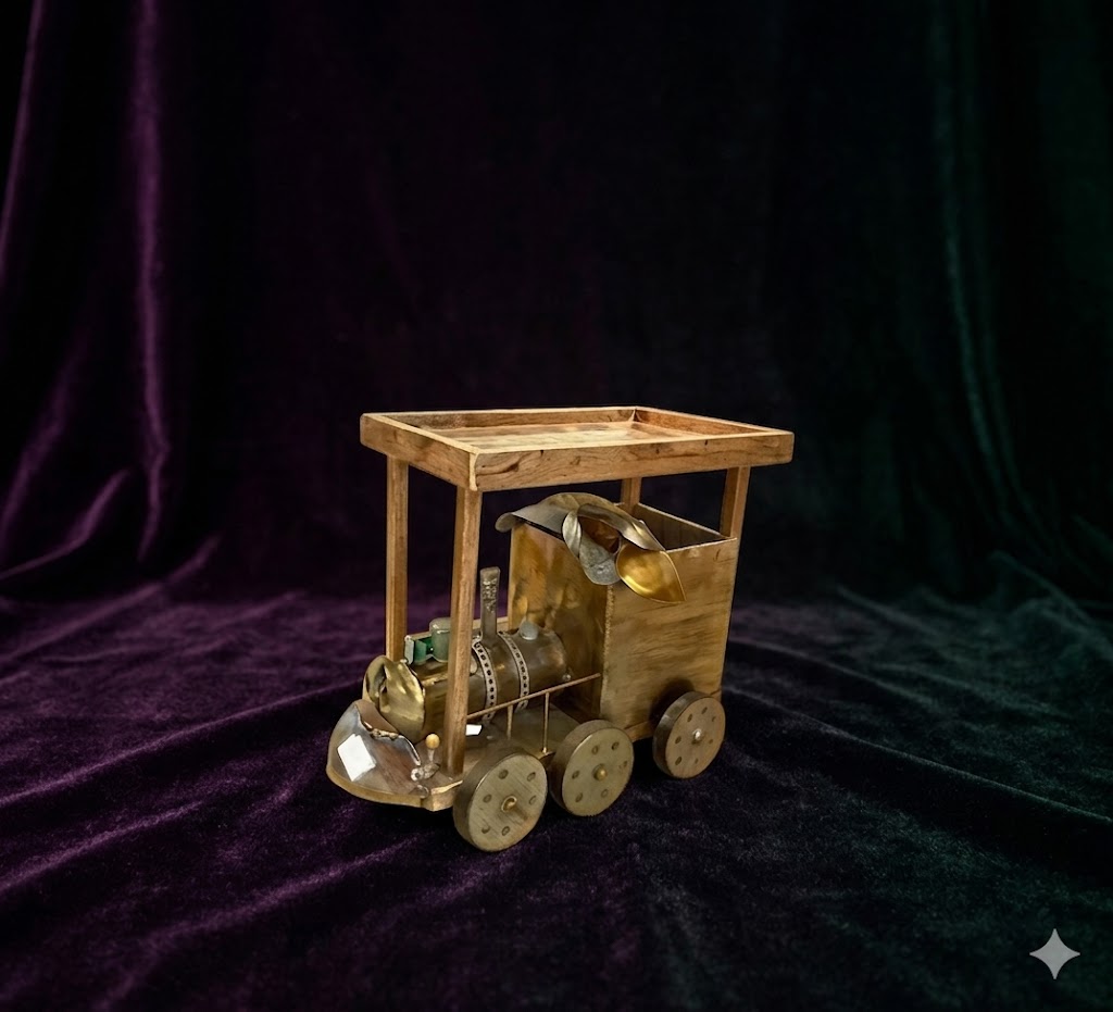 Vintage Wooden Train Trolley Serving Cart Décor