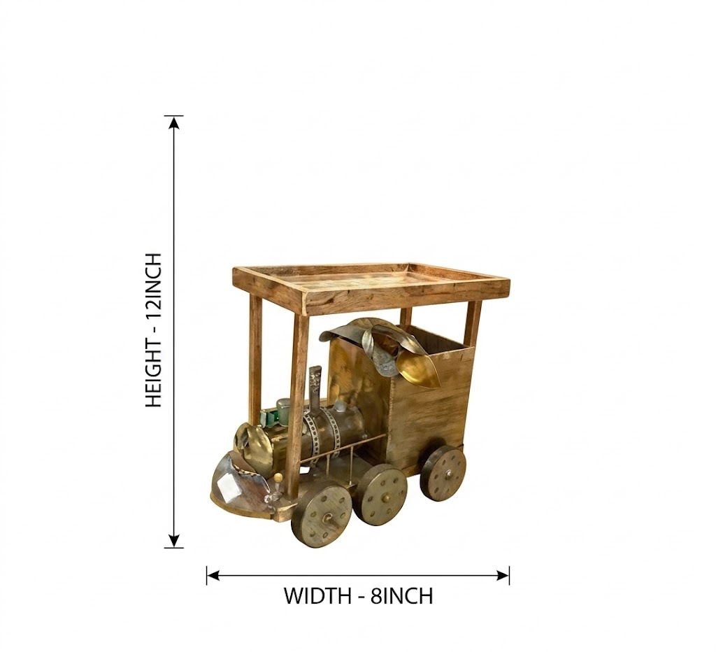 Vintage Wooden Train Trolley Serving Cart Décor - Image 2