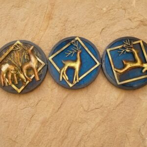Golden Deer Trio Wall Art Set – Rustic Blue & Gold Metal Decor (Set of 3)