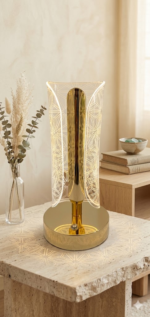 AR3292 ( Luxury Geometric Crystal LED Acrylic Table Lamp Showpiece ) ( PcsCtn.50 )