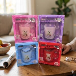 AR5140 ( Cute Teddy Bear Glass Mug with Spoon Gift )  PcsCtn.96