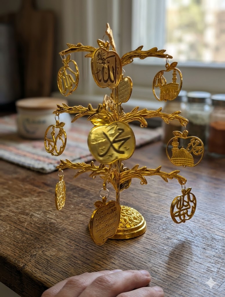 AR8228 ( Golden Islamic Tree Showpiece with Hanging Charms ) ( PcsCtn.128 )