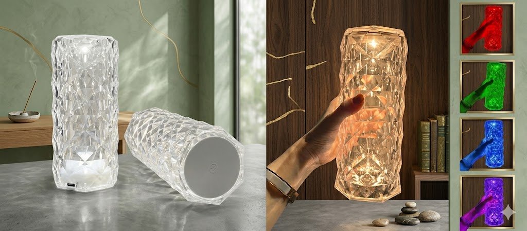 PJ3489 ( Crystal Diamond LED Rechargeable Table Lamp ) ( PcsCtn.50 )