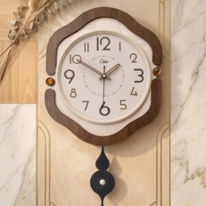 YS1688 ( Designer Wooden-Finish Pendulum Wall Clock with Crystal Accents ) ( PcsCtn.10 )
